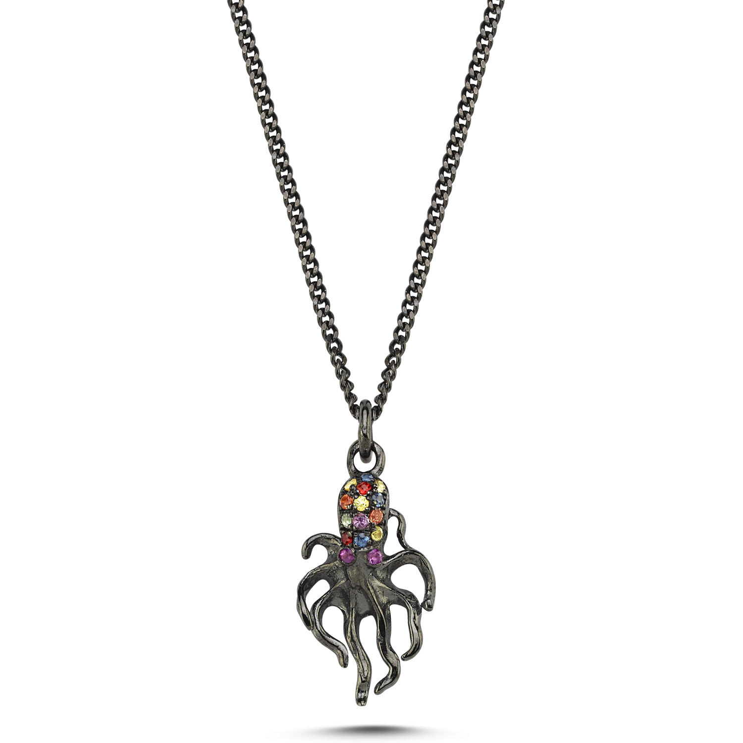 Octopus Kolye, Siyah Rodyum, Safir